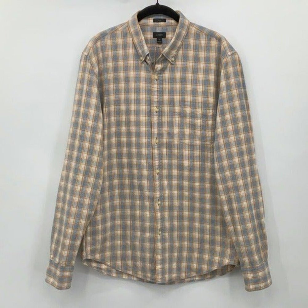 J Crew Men's Slim Fit  Gingham Plaid 100% Cotton Long Sleeve Shirt Size M